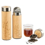 Tasse thermo en bambou - bouteille thermo à double paroi, une tasse de voyage, une théière, bouteille de thé, bouteille avec une passoire à thé en acier inoxydable - sans BPA