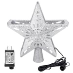 100-240V LED Hollow Star Snowflake Projector Light Rotation Lamp for Christmas Tree Top Decorationssilver US