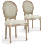 Cotecosy - Lot de 2 chaises de style médaillon Louis xvi Tissu Beige