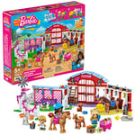 Barbie MEGA Barbie Horse Stables Building Set with 304 pieces including accessories and 3 micro-dolls, toy gift set for ages 5 and up -