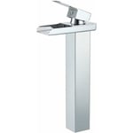 Robinet Salle de Bain Cascade Chromé, Moderne Mitigeur Lavabo Cascade Haut, Robinet Lavabo avec bec Hauteur, Robinet Vasque à Poser en Laiton, Eau