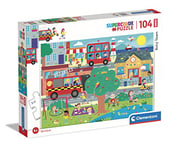 Clementoni- Puzzle Maxi Busy Town 104pzs Does Not Apply Supercolor Town-104 pièces, 4 Ans Enfant Dessin animé-fabriqué en Italie, 23766, Multicolore, Medium