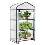 WOLTU Serre de Jardin avec Étagères Métalliques à 3 Niveaux, Bâche PE Renforcée Imperméable, Petite Serre Hivernage pour Plantes Fleurs Légumes Semis Blanc, 69x49x125cm