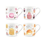 Sweet Treats Mug Set - Bone China Tea/Coffee Pastries & Pancakes Mugs Set of 4