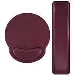 Ensemble de tapis de souris ergonomiques Tapis de repose-poignets pour clavier et tapis de souris avec support de poignet, Pu Leather Memory Foam Tapis de souris légers et confortables (vin rouge)