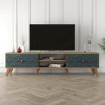 Dmora - Meuble TV Atlux, Buffet de Salon, Armoire Basse pour TV, Base Murale de Rangement, 180x35 h44 cm, Noyer et Bleu