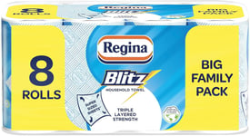 Regina Blitz Household Towels – 8 Triple Layered Rolls, 70 Sheets Per Roll, FSC