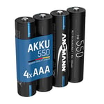 ANSMANN Piles rechargeables Micro AAA 550 mAh NiMH 1,2 V (lot de 4) – Piles Micro AAA à faible autodécharge – Accumulateurs idéaux pour télécommandes, lumières de jardin, jouets pour enfants, etc.