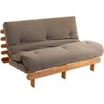 Ensemble matelas futon en coton et structure en bois massif naturel 140x200 Taupe