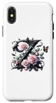 Coque pour iPhone X/XS Letter Z Initial Floral Monogram Rose Pink Flower Butterfly