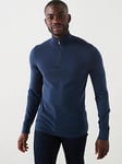 Calvin Klein Merino Quarter Zip Knitted Polo Shirt - Dark Blue, Dark Blue, Size S, Men