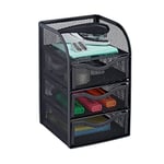 Relaxdays Organiseur de bureau 3 tiroirs métal fournitures stylos ustensiles HxlxP: 21x12,5x13 cm, noir