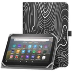 HoYiXi Étui Universel pour 7-8 Pouces Tablette Fire HD 8/HD 8 Plus avec Bande de Fixation en Silicone Réglable Support Folio et Dragonne pour 7"-8" Samsung Android Tablette-Mountain Noir