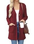 Aottori Gilet Long Femme Cardigan Manteau Veste Femme Chic et Elegant Automne Hiver Vêtements Vin Rouge M