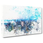 The Sky Above New York Watercolour Modern Canvas Wall Art Print Ready to Hang, Framed Picture for Living Room Bedroom Home Office Décor, 24x16 Inch (60x40 cm)