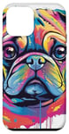 Coque pour iPhone 12 mini Pop Art Chien Carlin | Éclaboussures de peinture arc-en-ciel rétro colorées