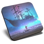 Square Single Coaster - Ghost Magical Ship Pirate Fantasy  #14022