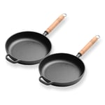 SOGA 2X 25cm Round Cast Iron Frying Pan Skillet Steak Sizzle Platter with Helper Handle - Frying Pans - ZPai018AX2