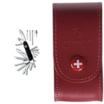 Victorinox Swiss Champ Couteau de Poche Suisse, Léger, Multitool, 33 Fonctions, Lame, Ciseaux, Tire Bouchon, Noir & Etui cuir pour Couteau Suisse, rouge