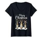 Womens Christmas Pajamas Beer Bottles Christmas Beer Bottle Costume V-Neck T-Shirt