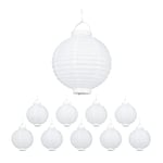 Relaxdays, blanc Lampion chinois LED abat-jour papier lanterne boule 20 cm rond décoration set de 10 à piles