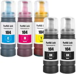 104 Encre Compatible avec Epson 104 pour ET-2710 ET-2711 ET-2712 ET-2714 ET-2715 ET-2720 ET-2721 ET-2726 ET-2810 ET-2815 ET-2820 ET-2821 ET-2825 ET-2826 ET-4700 Imprimante(BK*2/C/M/Y)(Q369)