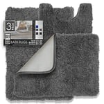 Clara Clark Bathroom Rugs, Ultra Soft Shaggy Bath Rugs - Bath Mats for Bathroom, Machine Wash, Non Slip Backing Rubber, 3 Piece Bathroom Rug Set, Gray