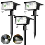 Lot de 3 Lampe Solaire Exterieur Detecteur de Mouvement, 62 LED Spot Solaire Exterieur 3 Modes Eclairage Solaire, Etanche IP65 Lumiere pour Jardin Allée Chemin Blanc Froid