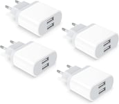 4-Pack Prise Usb, 2.1a/5v Chargeur Pour Iphone 11 Pro Max Xs Xr X 8 7 6 6s Plus 14 13 12 Se 5 5s 5c, Pad, Samsung Galaxy, Huawei, 2 Port Adaptateur Secteur Téléphone Embout Ficher [Cdq090044]