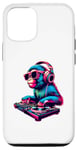 Coque pour iPhone 14 Pro Retro Monkey Dj Music Lover Headphones Disc Jockey