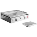 Plancha en inox lisse et rainurée avec couvercle Chef 55 cm