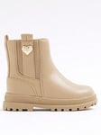 River Island Mini Mini Girl Patent Stud Chelsea Boot - Beige, Beige, Size 3 Younger