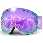 Trusiel Lunette de Ski, Masque Ski Sphériques avec Anti-UV, Anti-Buée, Coupe-Vent, Lunettes de Snowboard OTG Ajustables pour Ski Snowboard Autres Sports Hiver (La couleur violette (VLT 27%))