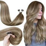 LaaVoo Extension Cheveux Naturel Nano Ring Brun Platine Balayage 50g/50s 50cm Extension Cheveux Naturel Nano Tip Brun Clair Blond Platine Ombre Extension Cheveux Humain Nano Blonde Lisse #8/60/8