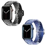 2-pack remmar kompatibla med Apple Watch Iwatch-band 42 mm 44 mm 45 mm kvinnor män, flätade stretchiga elastiska band justerbar sololoop för Iwatch-serien