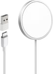 Chargeur Sans Fil 15w Compatible Avec Iphone 15/14/13/12 Et Airpods 3/2/Pro, Chargeur Induction Magnétique Rapide Avec Convertisseur Usb-C Vers Usb-A, Design Portable Et Léger (Blanc)[L3980]