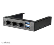 Akasa AK-FC-06U3BK 3.5" Aluminium 3 Channel Fan Controller Black 2 USB 3.0 Ports