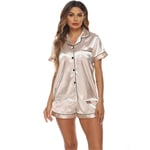 Siden Satin Pyjamas Set Dam Short Sleeve Sleepwear Shorts Set Beige m