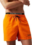 Calvin Klein Men's Medium Double Waistband Mid Length Swim Shorts, Orange (Deep Saffron), XL