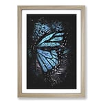 Big Box Art The Blue Butterfly Effect Paint Splash Framed Wall Art Picture Print Ready to Hang, Oak A2 (62 x 45 cm)