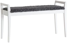 Meja, Bænk med mørkegråt imiteret fåreskind, hvidolieret birk, H56x98 cm