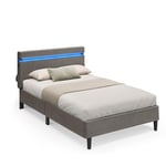 VASAGLE Lit Simple en Métal, 90 x 190 cm, Cadre de Lit, avec Tête de Lit, Éclairage LED, Prise Port USB et Type-C, Style Moderne, pour Chambre d’Amis, Adolescent, Gris Foncé RMB801G71