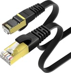 Câble Ethernet Cat 7 Plat, Câble RJ45, Connecteurs Plaqués Or - Cable Réseau LAN Haut Débit 10 Gb/s - 600 MHz - 1m Noir