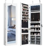 Armoire à Bijoux avec 5 Lumières Automatiques, Rangement pour Boucles d'Oreilles & Colliers & Cosmétiques & Bracelets, Miroir, Verrouillable,