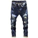 Jeans Pants High WaistMens Ripped Jeans Slim Fit Dark Blue Destroyed Torn Stylish Moto Biker Jeans Denim Pants Men 36 Darkblue