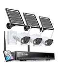 ZOSI C306 3MP Kit Vidéo Surveillance sans Fil, 8CH 1To NVR + 3 Caméra de Surveillance à Batterie Rechargeable avec Panneau Solaire, Audio Bidirectionnel, Alarme de Son et de Lumière, Détection PIR