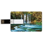 4G USB Flash Drives Credit Card Shape Waterfall Memory Stick Bank Card Style Surreal Image of Waterfalls among the Trees Fairy Lake in Turkey Oriental Nature,Multi Waterproof Pen Thumb Lovely Jump Dr