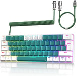 T60 Clavier de Jeu Filaire avec Câble USB C Enroulé, QWERTY Mini 60% Compact 62 Key Anti-ghosting, 18 Rétroéclairage Arc-en-Ciel, Clavier Mécanique Clicky Blue Switch pour PC/Mac - Vert.[V613]