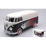 VW TYPE 2 (T1) DELIVERY VAN WHITE/BLACK WITH FLAMES 1962 1:24 MotorMax Die Cast