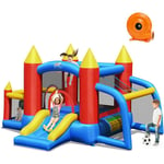 Goplus - Château Gonflable avec Souffleur - Trampoline/Toboggan/Piscine et Filet à Balles - pour Enfants 3-10Ans Charge 90KG